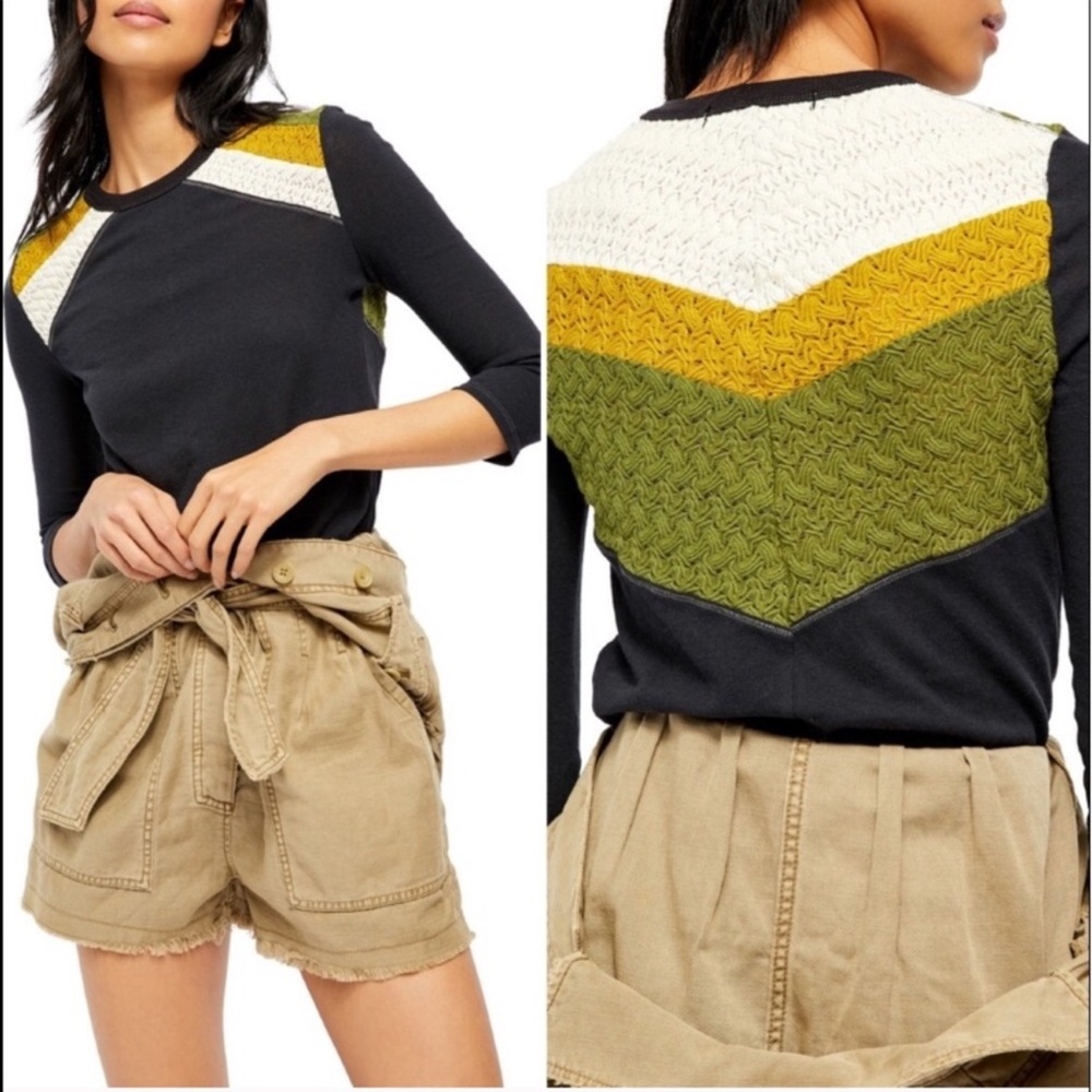 Free People In Rainbows Crochet Paneled Top